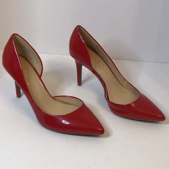 JESSICA SIMPSON WOMEN STUNNING RED PATENT POINTY TOE HEEL SZ 9M - Picture 1 of 12